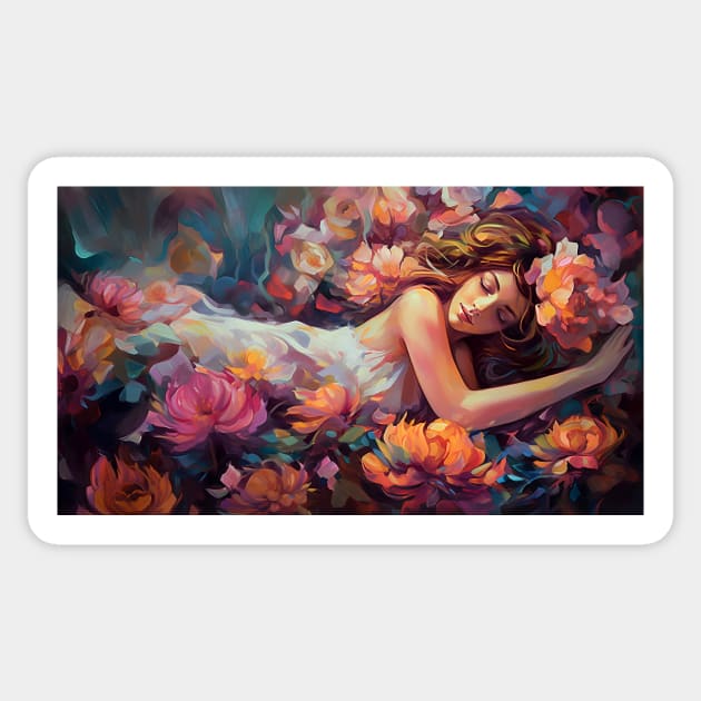 Sleeping beauty in the garden 1 Sticker by redwitchart